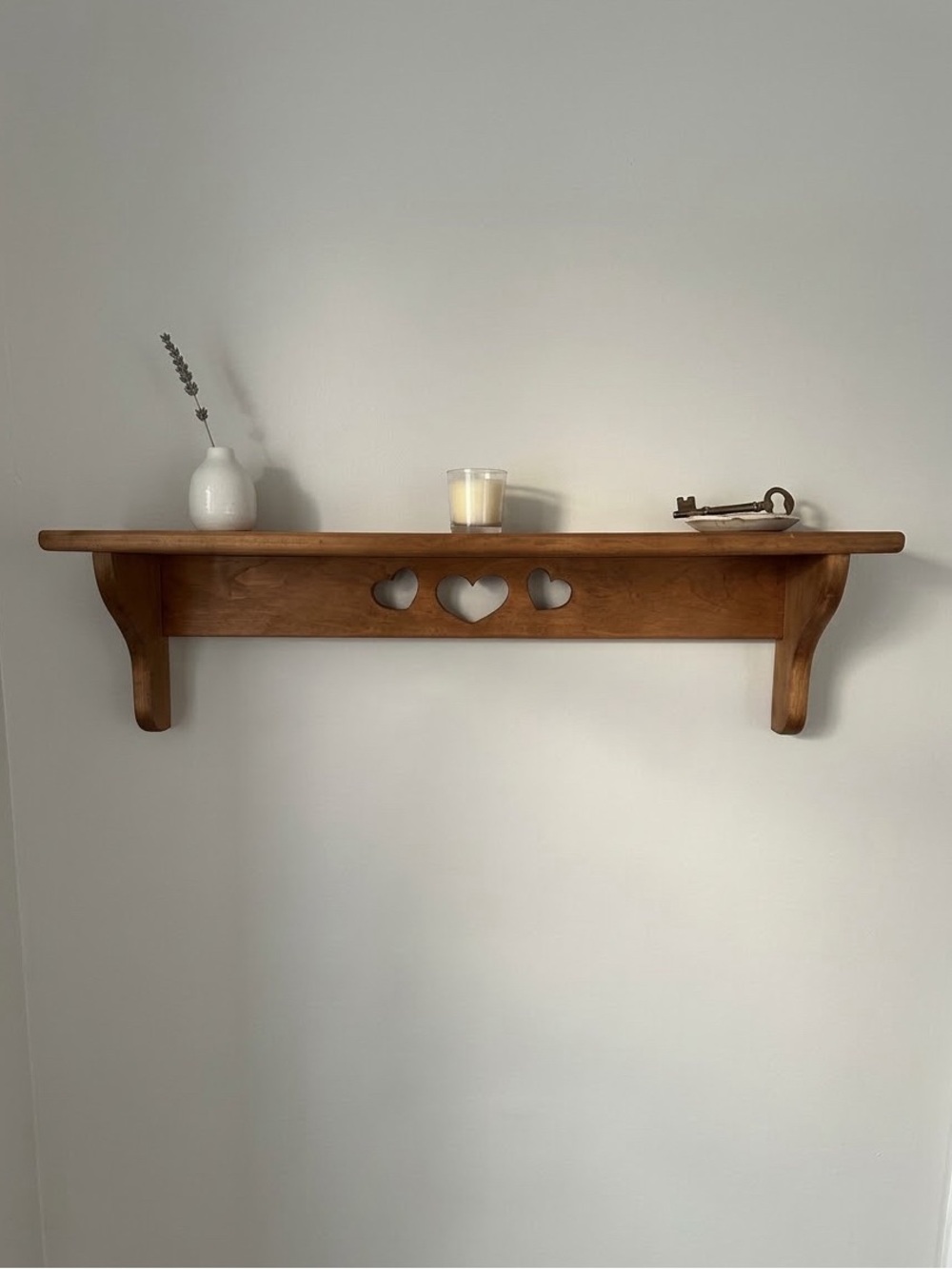 Darling Wooden Heart Accent Wall Shelf 30” - Cottage-core